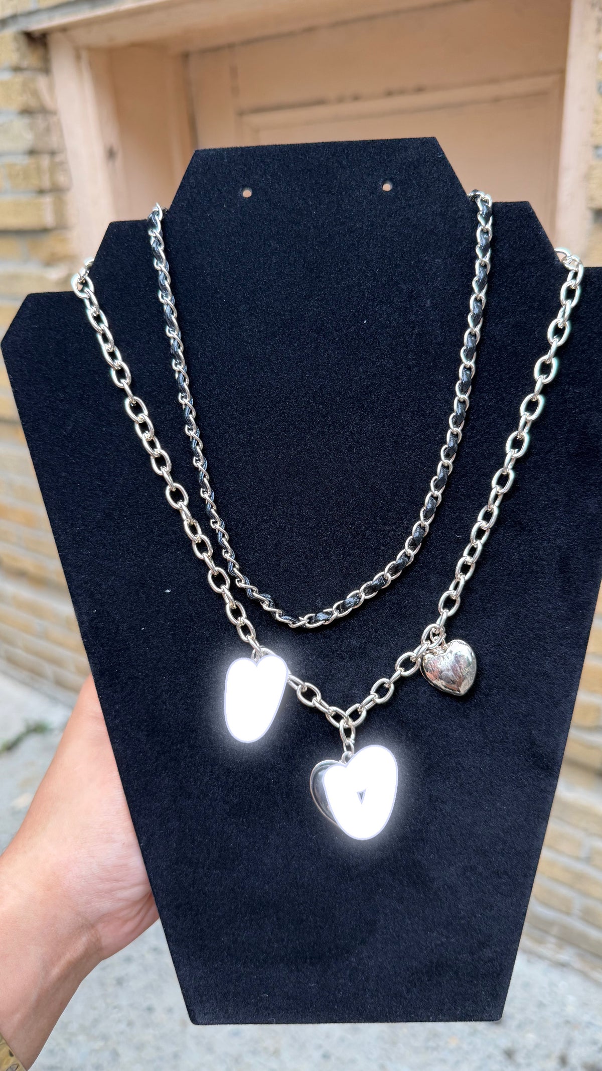 Silver Layered Heart Charm Necklace