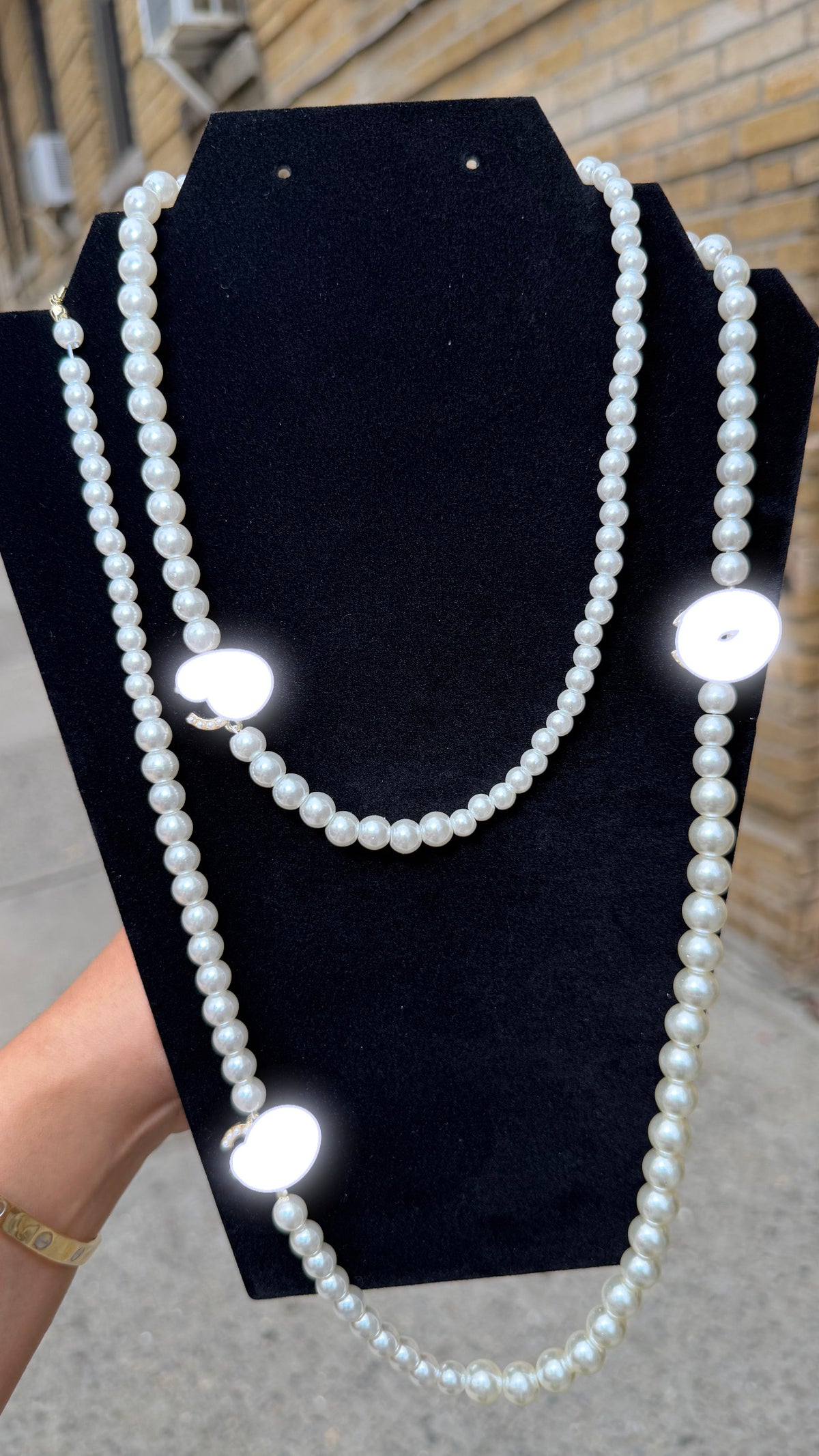 Gold & Pearl CC Charm Necklace