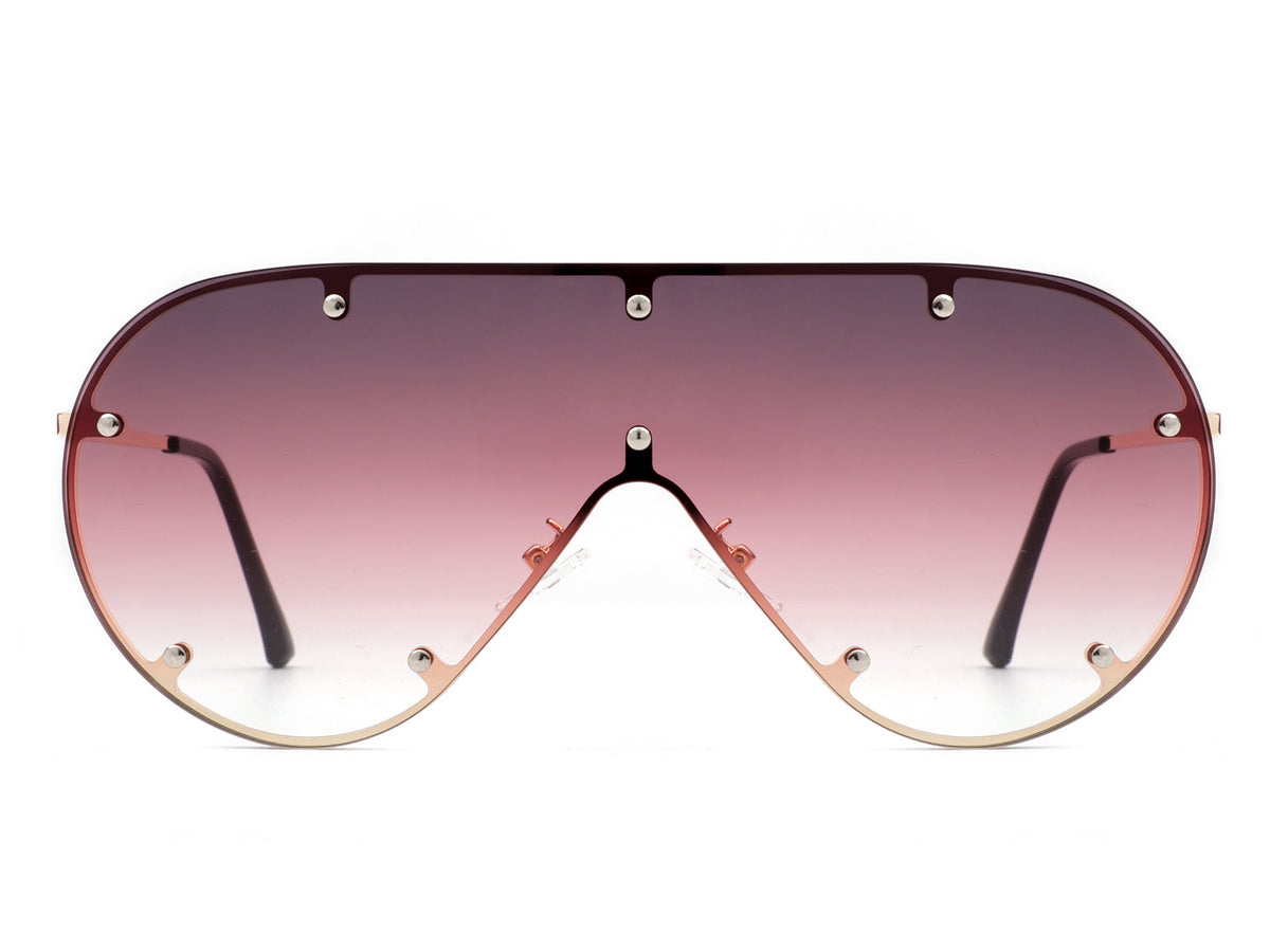 Oversized Rimless Shield Aviator Sunglasses