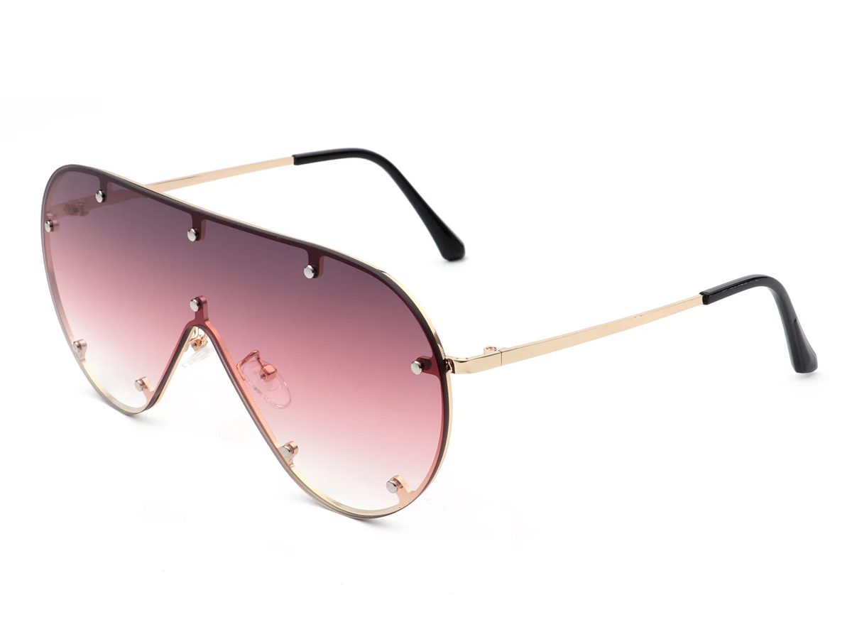 Oversized Rimless Shield Aviator Sunglasses