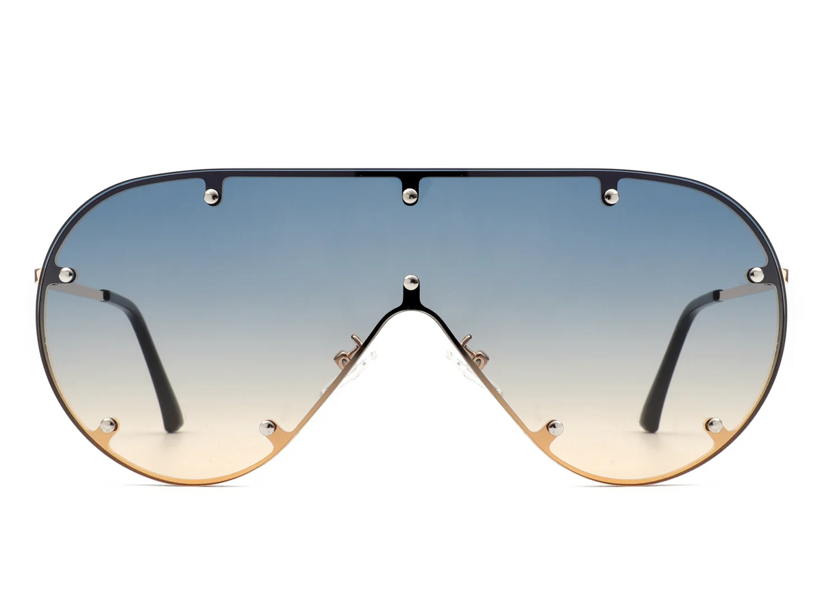 Oversized Rimless Shield Aviator Sunglasses