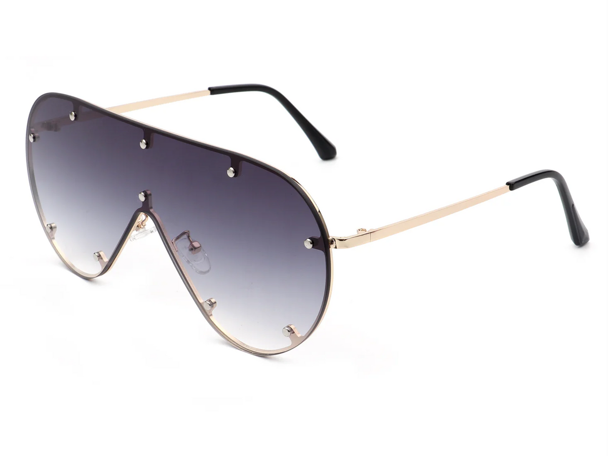 Oversized Rimless Shield Aviator Sunglasses