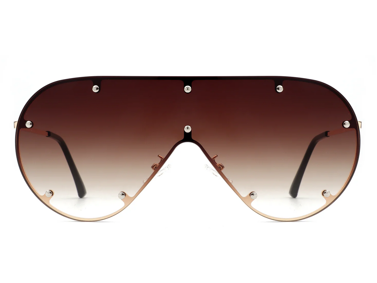 Oversized Rimless Shield Aviator Sunglasses