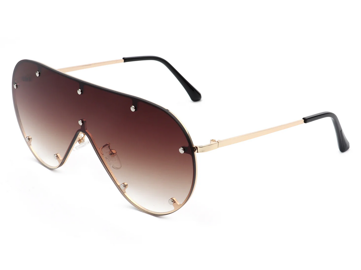 Oversized Rimless Shield Aviator Sunglasses